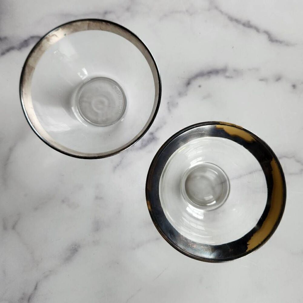 Arcoroc France clear glass bowl set silver chrome trim smook cooking